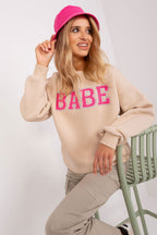 Women's Sweatshirt Crewneck Front Print Textured Cotton Blend – Sweatshirt | GUOCALI – view 13
