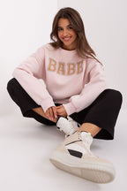 Women's Sweatshirt Crewneck Front Print Textured Cotton Blend – Sweatshirt | GUOCALI – view 2