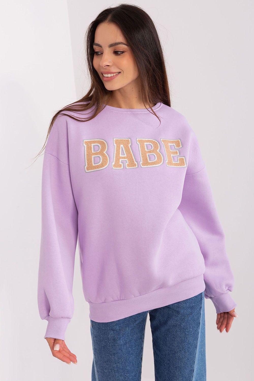 Women's sweatshirt violet crewneck front print front view