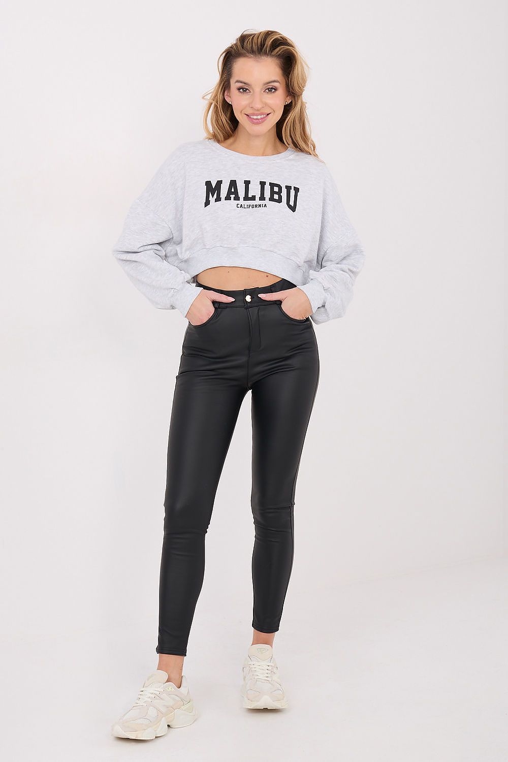 Women's sweatshirt grey crew neck side view