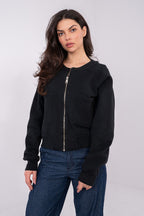 Women's Sweatshirt Cropped Zip-Up Crew Neck Cotton Blend – Sweatshirt | GUOCALI
