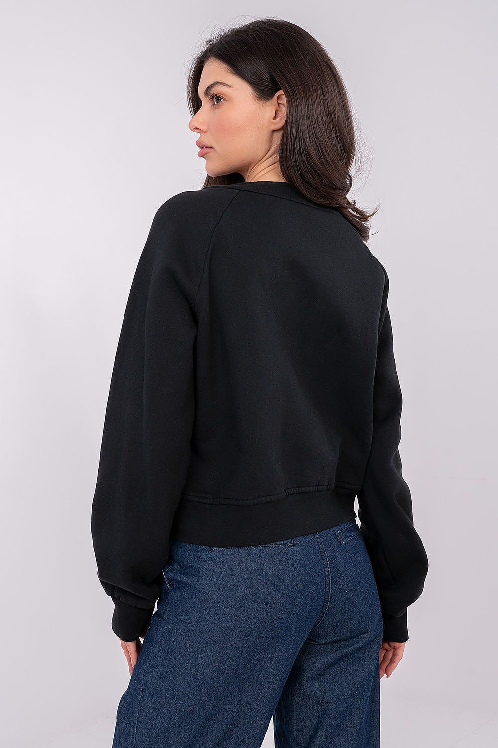 Women's Sweatshirt Cropped Zip-Up Crew Neck Cotton Blend – Sweatshirt | GUOCALI – view 3