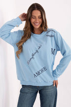 Women's sweatshirt blue embroidered lettering front view