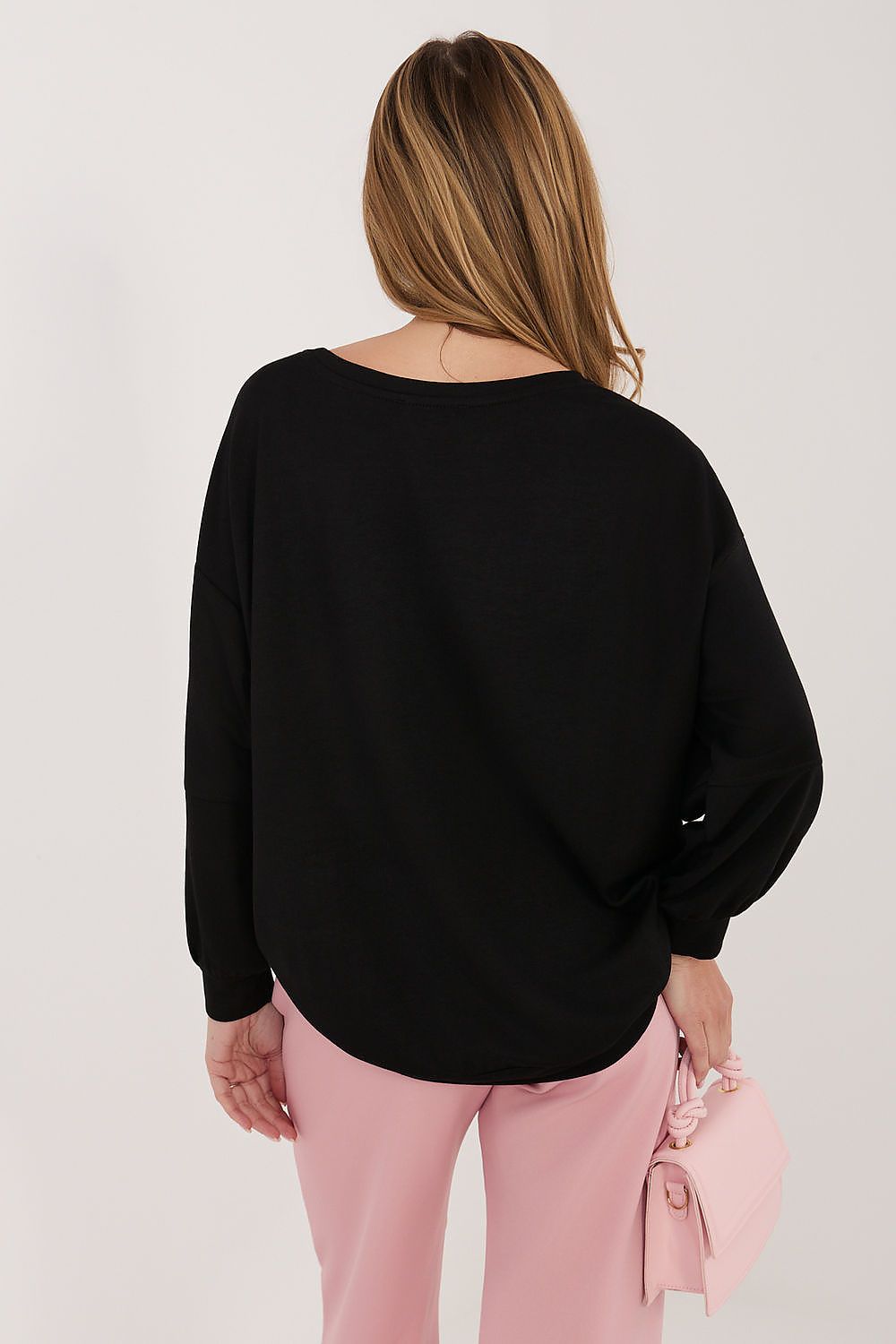 Women's Sweatshirt Embroidered Lettering Sleeve Patch Black – Sweatshirt | GUOCALI – view 3