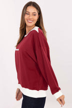 Women's Sweatshirt Embroidered Logo Contrast Ribbing – Sweatshirt | GUOCALI – view 2