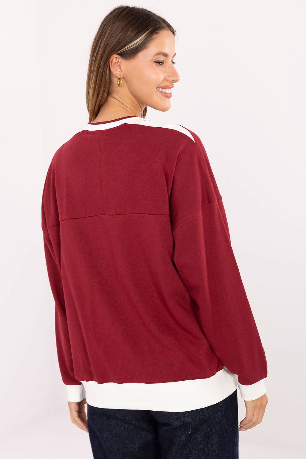 Women's Sweatshirt Embroidered Logo Contrast Ribbing – Sweatshirt | GUOCALI – view 3