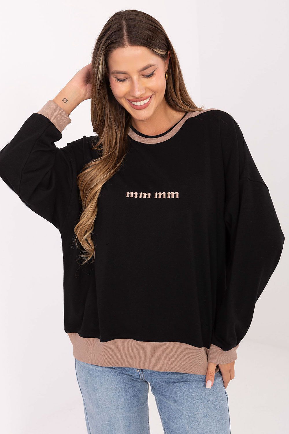Women's Sweatshirt Embroidered Logo Contrast Ribbing – Sweatshirt | GUOCALI – view 4