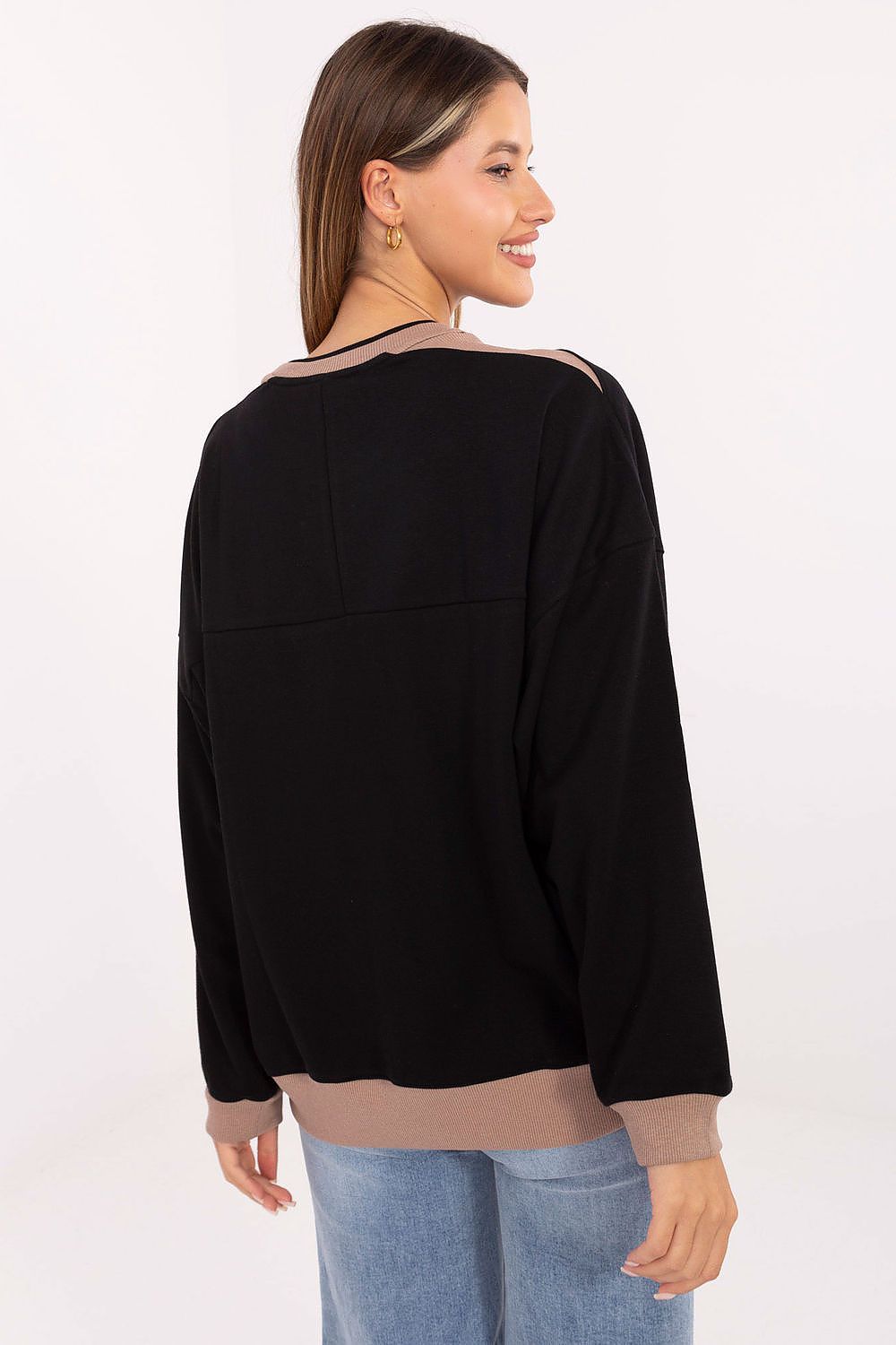 Women's Sweatshirt Embroidered Logo Contrast Ribbing – Sweatshirt | GUOCALI – view 6