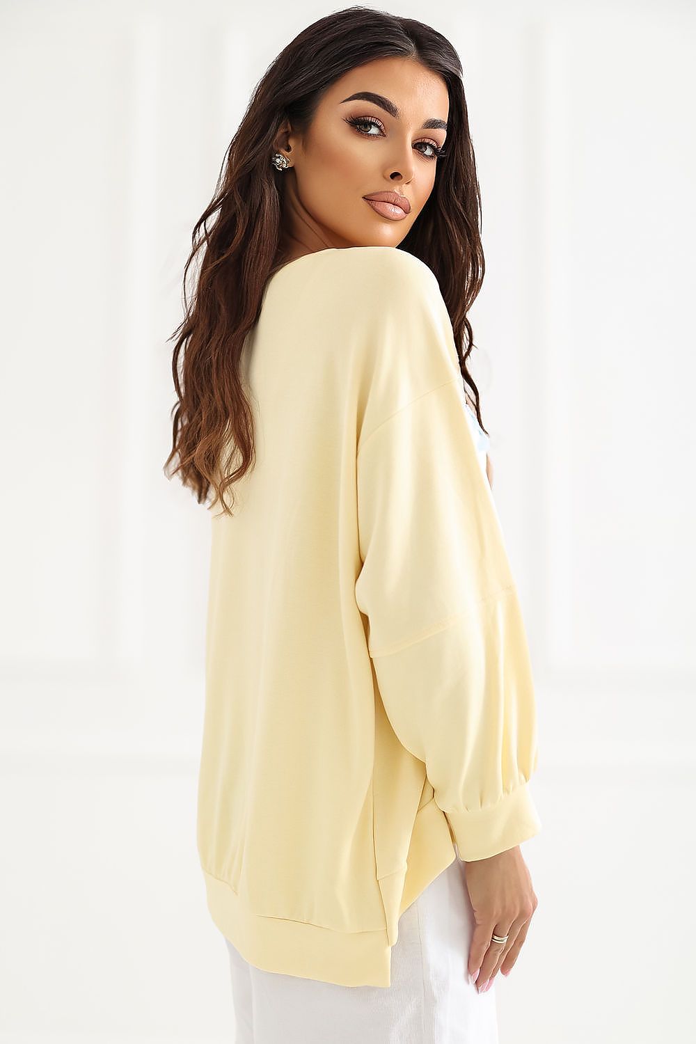 Women's Sweatshirt Embroidered Logo Sleeve Patch Yellow – Sweatshirt | GUOCALI – view 3