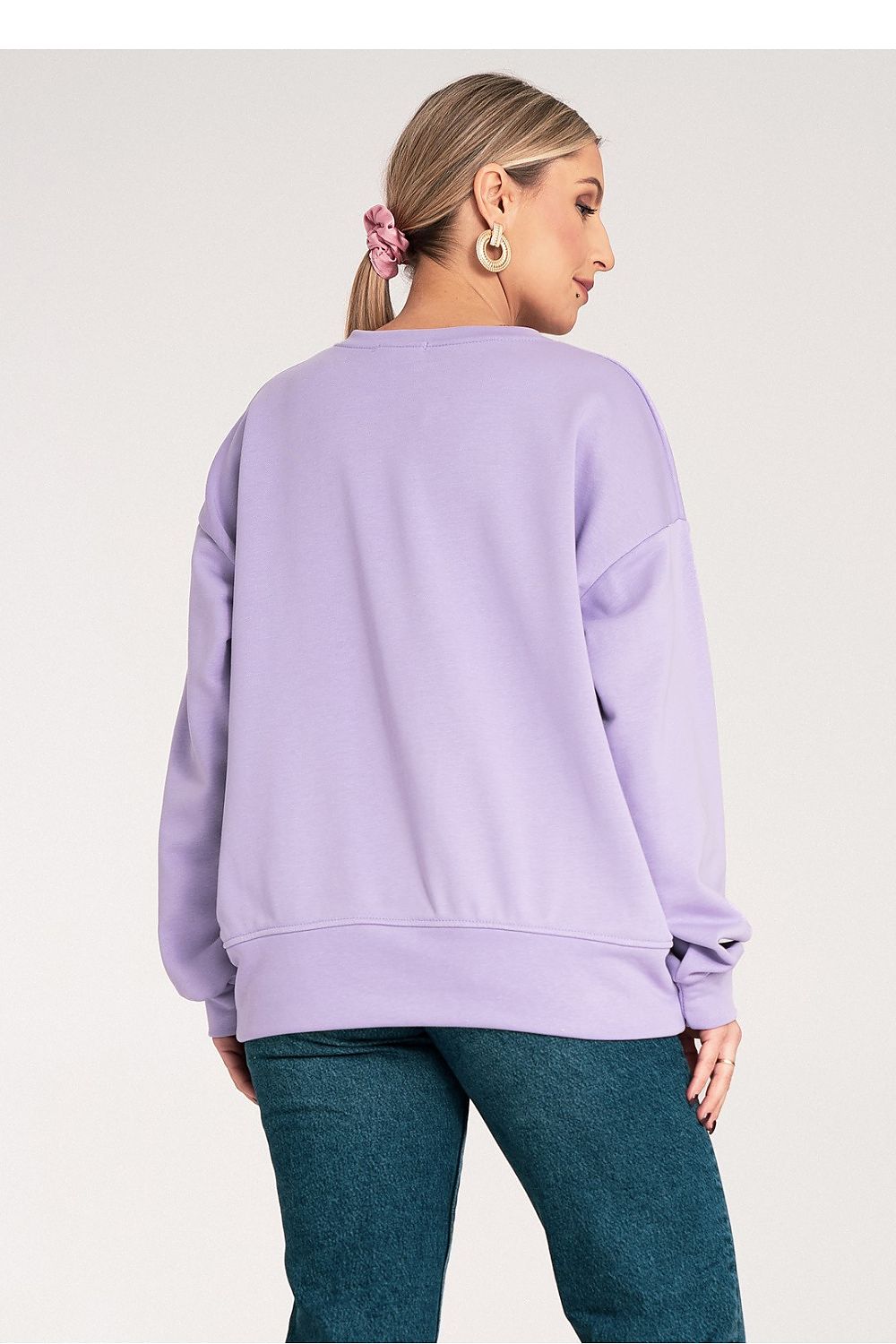 Women's sweatshirt violet ribbed cuffs casual look