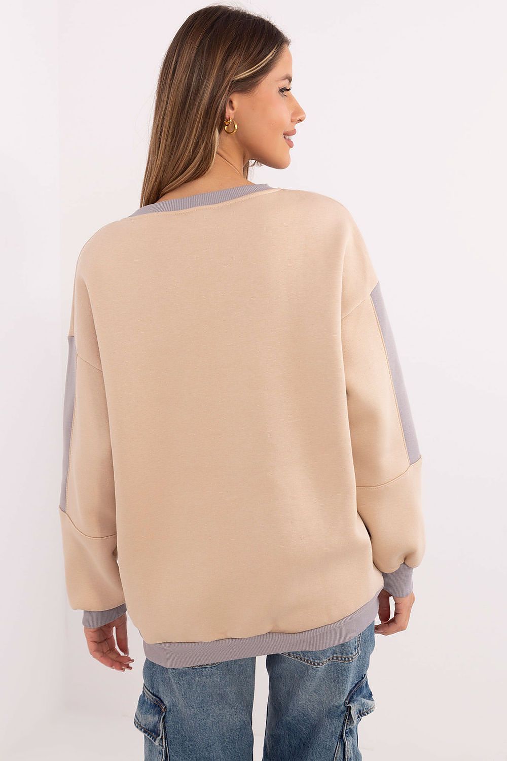 Women's sweatshirt beige cotton blend casual look