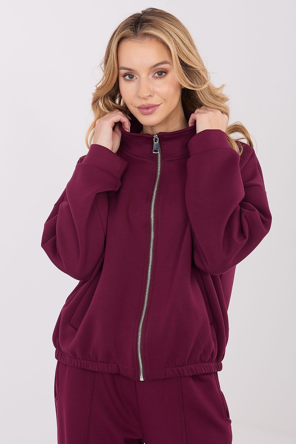 Women's sweatshirt red full-zip stand collar front view