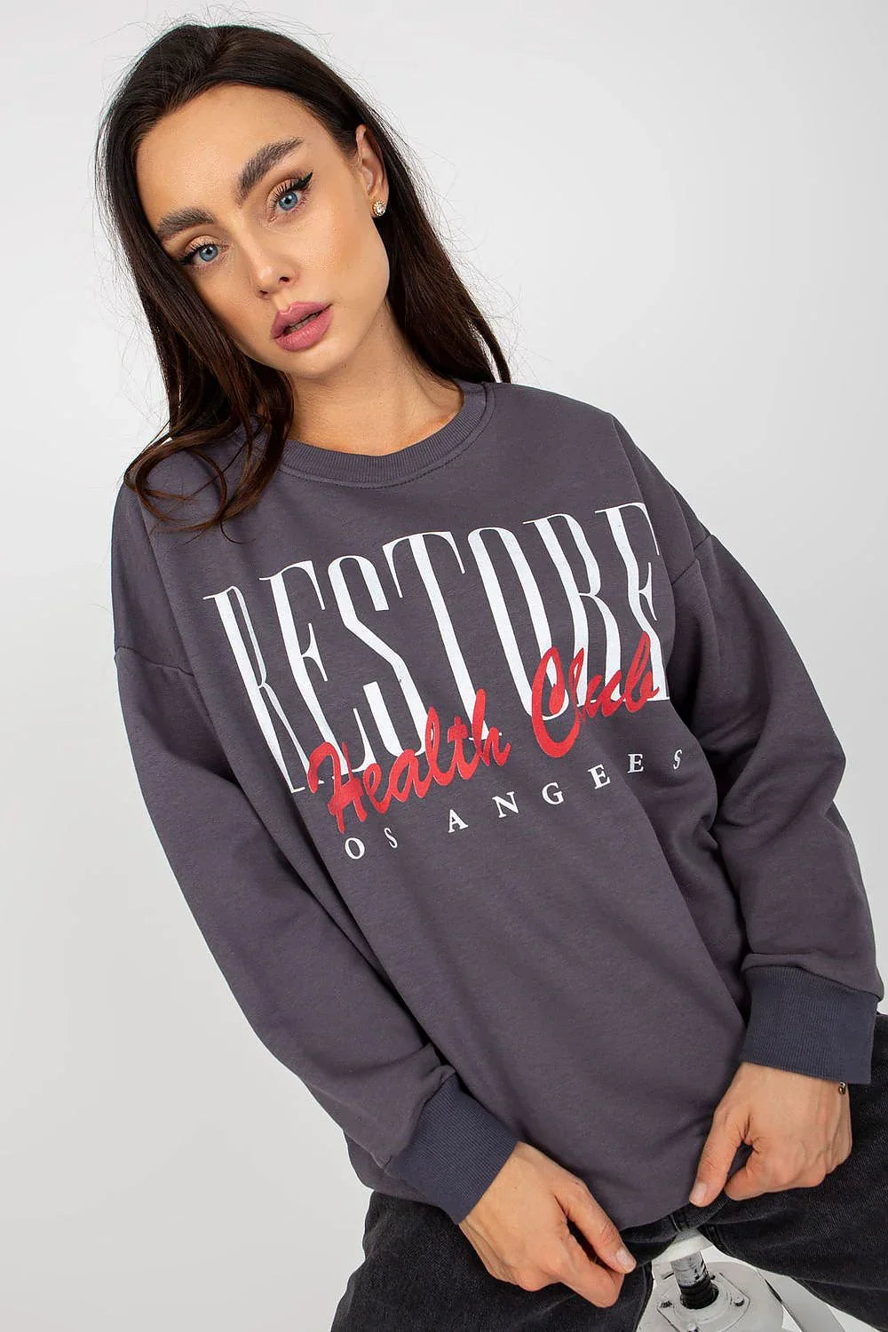 Women's Sweatshirt Graphic Crew Neck Regular Fit Cotton Grey – Sweatshirt | GUOCALI