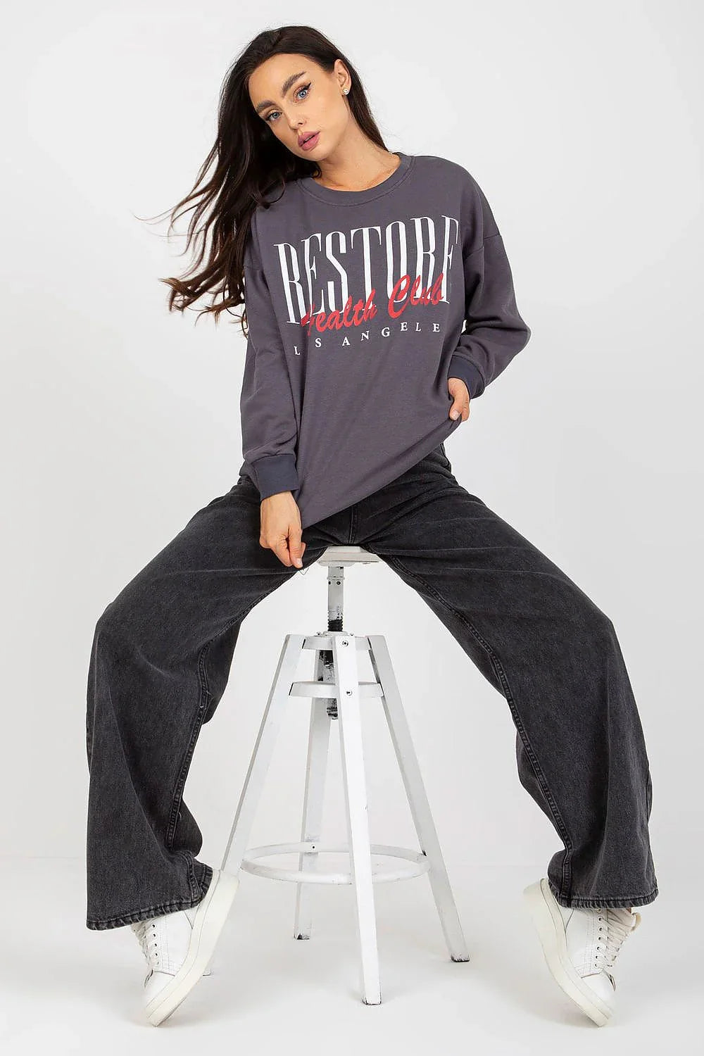 Women's Sweatshirt Graphic Crew Neck Regular Fit Cotton Grey – Sweatshirt | GUOCALI – view 2