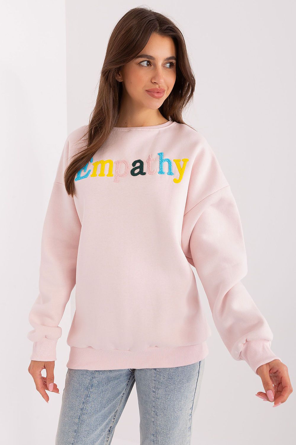 Women's sweatshirt pink crew neck letter print front view