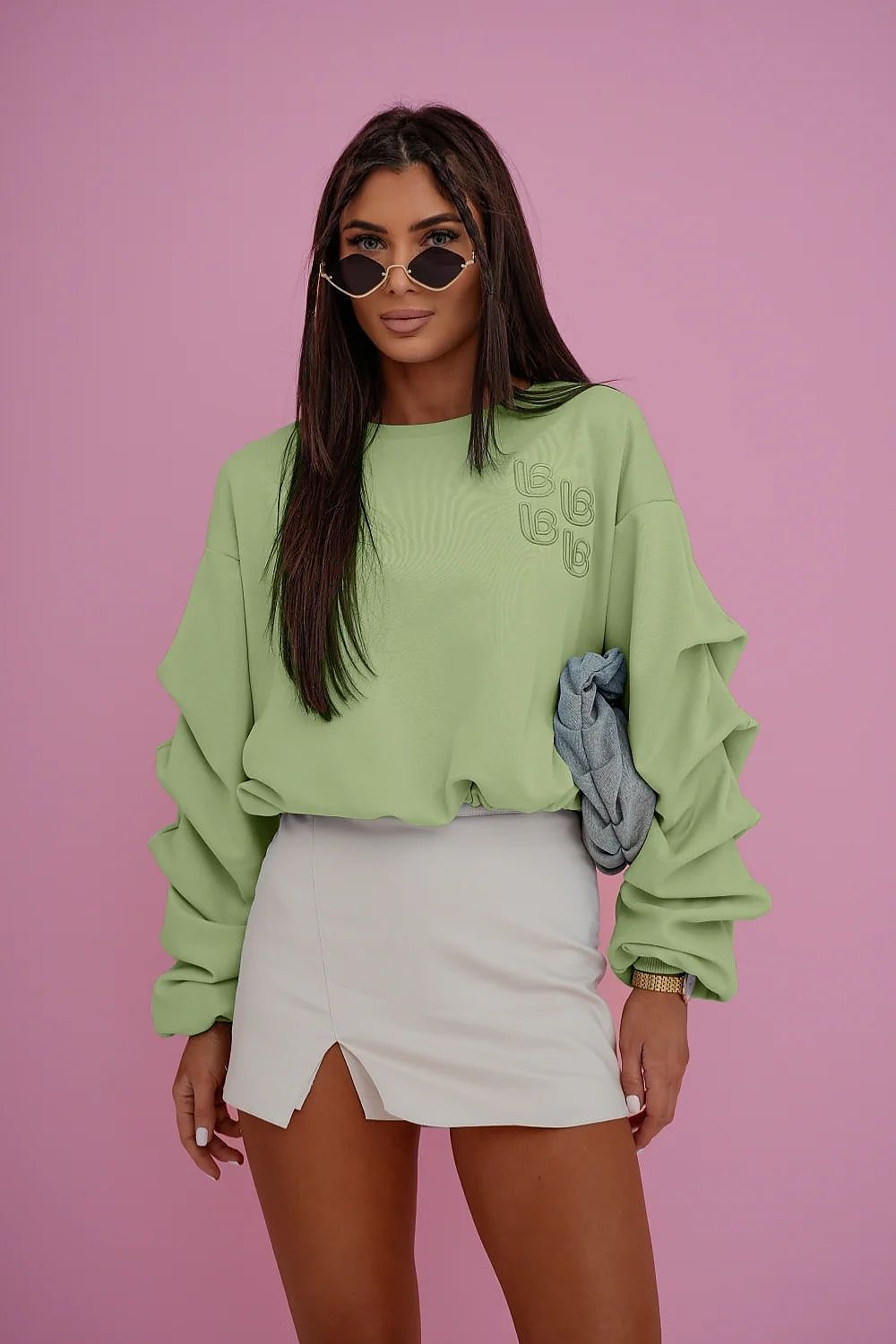 Women's sweatshirt green loose fit crew neck front view