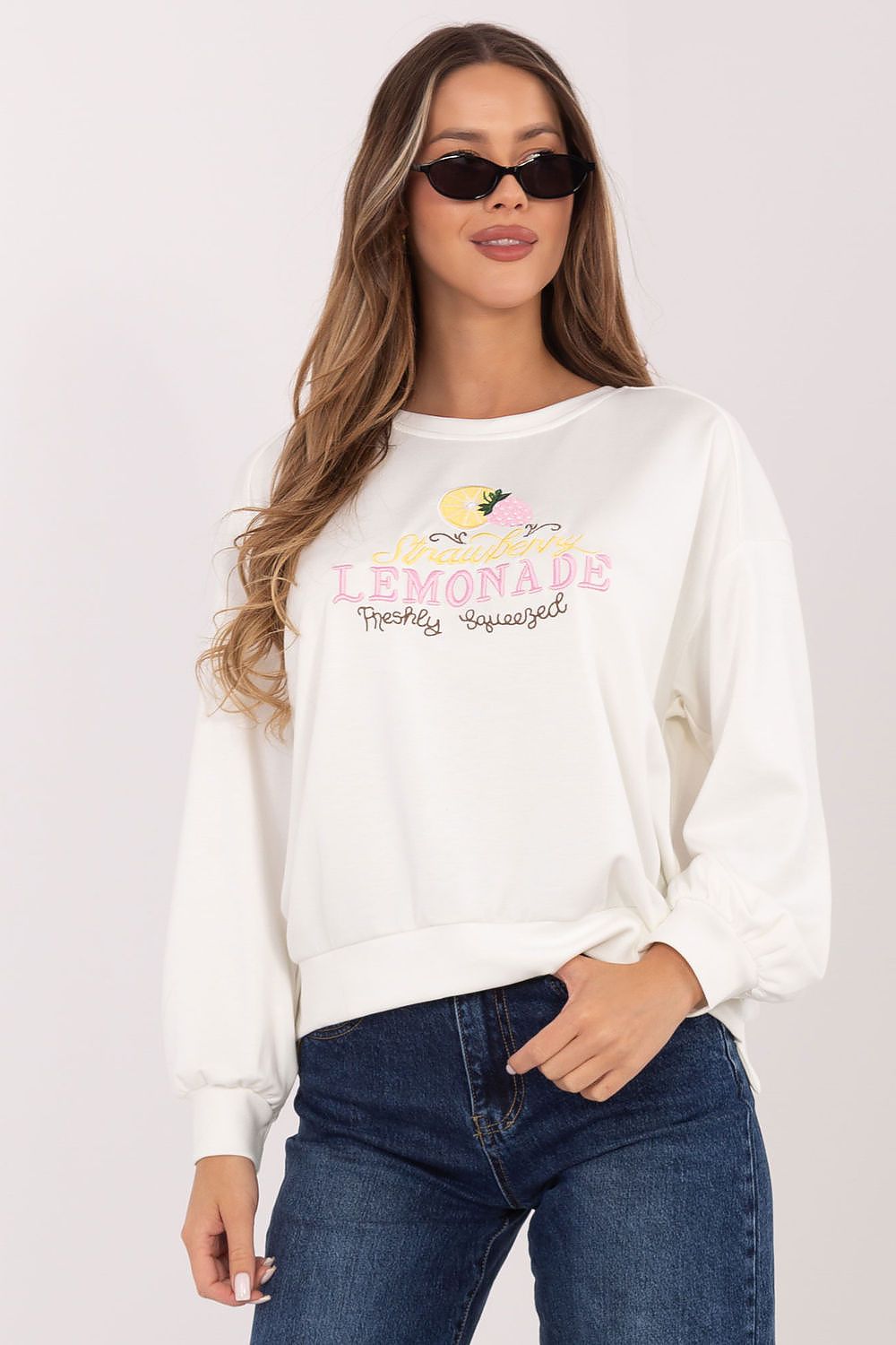 Women's sweatshirt beige graphic print front view