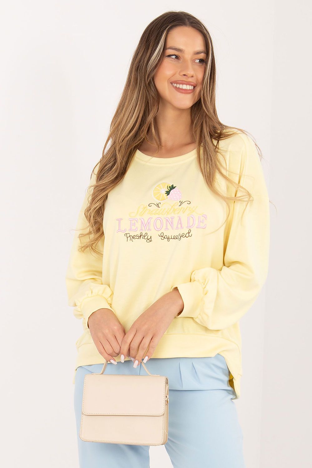 Women's sweatshirt yellow graphic print front view