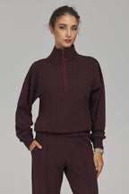 Women's sweatshirt mock neck half-zip cotton blend long sleeves