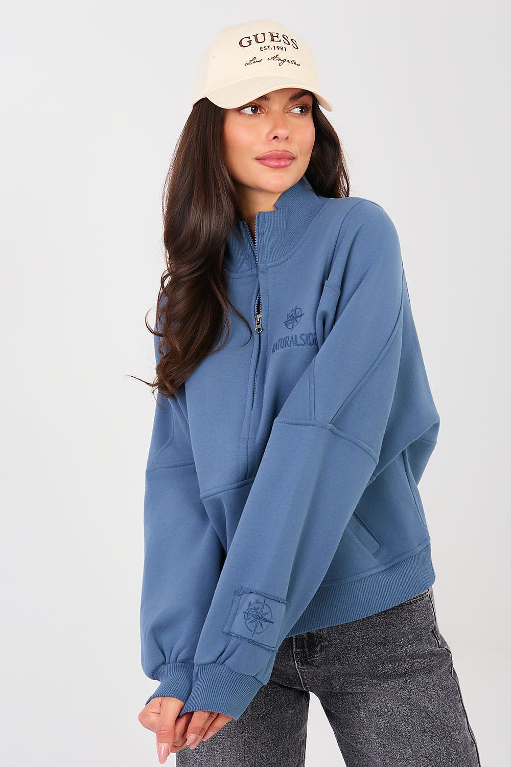 Women's Sweatshirt Mock Neck Half-Zip Embroidered Stretch Cotton – Sweatshirt | GUOCALI – view 4