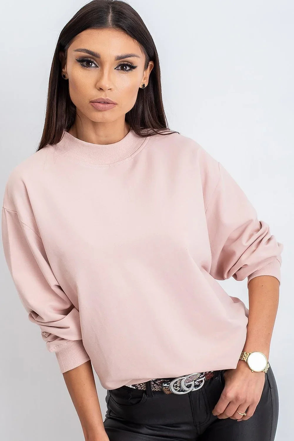 Women's Sweatshirt Mock Neck Solid Hip Length Stretch Cotton – Sweatshirt | GUOCALI – view 29