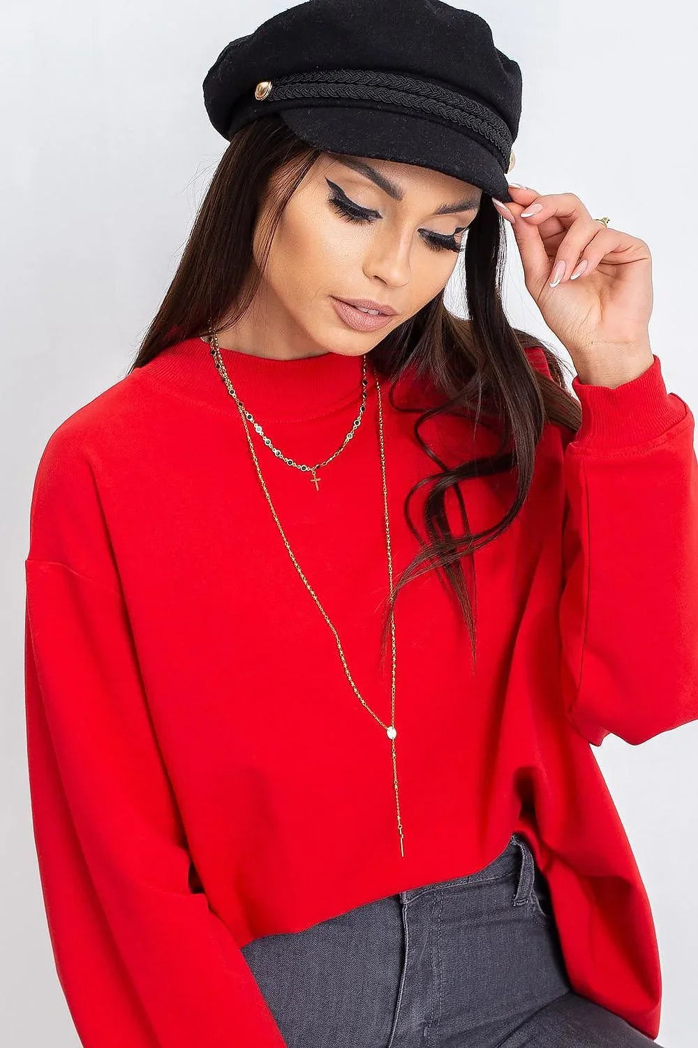 Women's Sweatshirt Mock Neck Solid Hip Length Stretch Cotton – Sweatshirt | GUOCALI – view 32