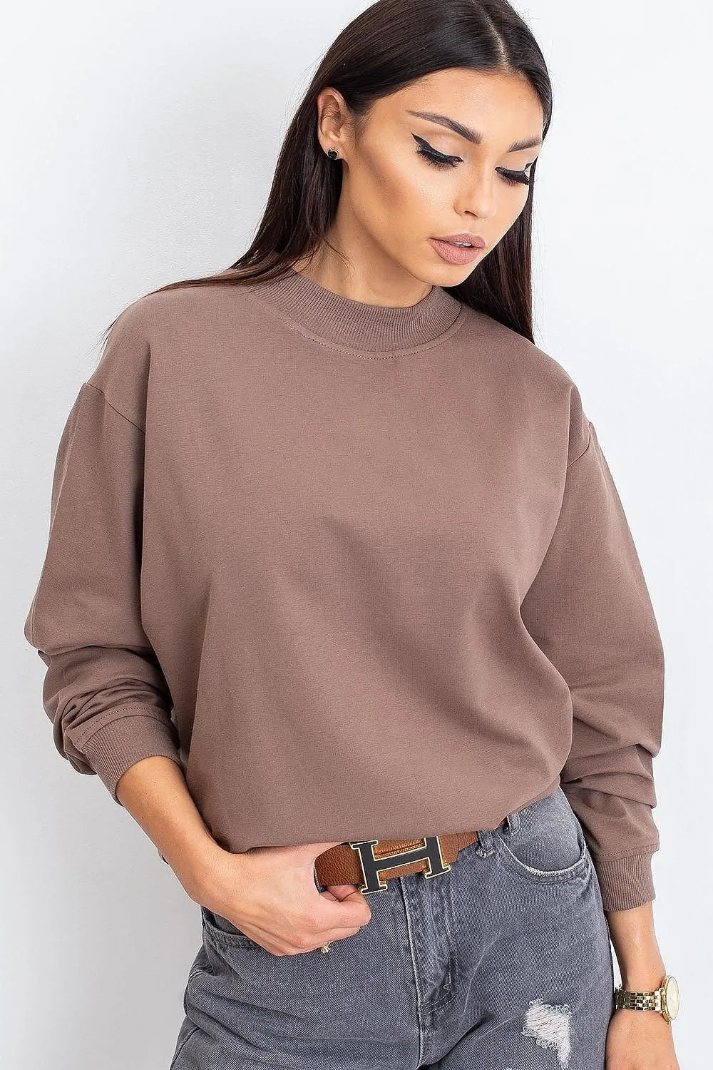 Women's Sweatshirt Mock Neck Solid Hip Length Stretch Cotton – Sweatshirt | GUOCALI – view 35