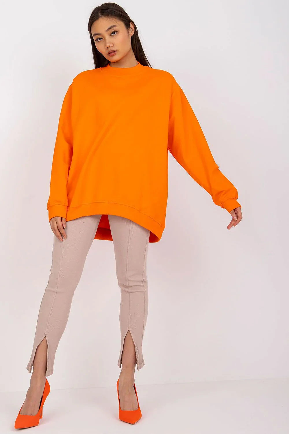 Women's Sweatshirt Mock Neck Solid Hip Length Stretch Cotton – Sweatshirt | GUOCALI – view 38