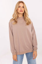 Women's Sweatshirt Mock Neck Stretch Cotton Beige – Sweatshirt | GUOCALI