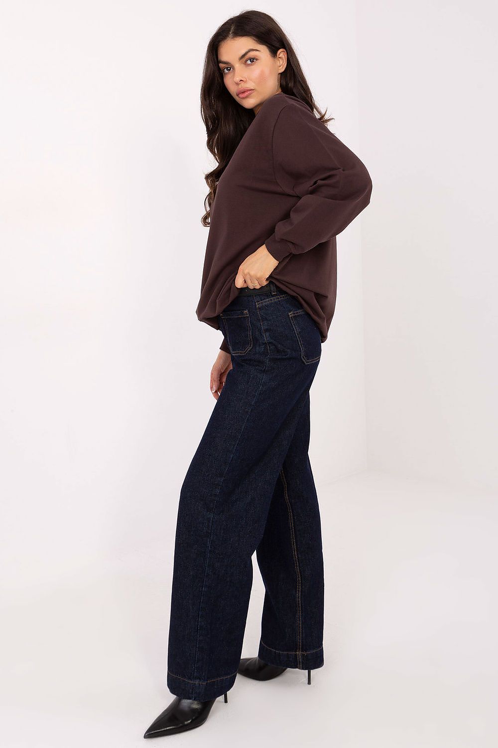 Women's sweatshirt brown stretch cotton casual view