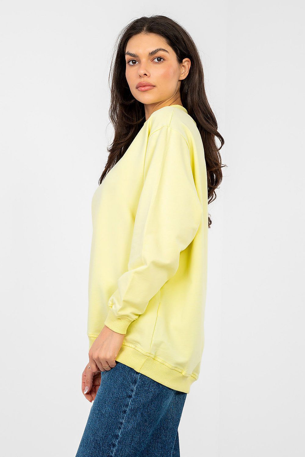 Women's Sweatshirt Mock Neck Stretch Cotton Yellow – Sweatshirt | GUOCALI – view 2