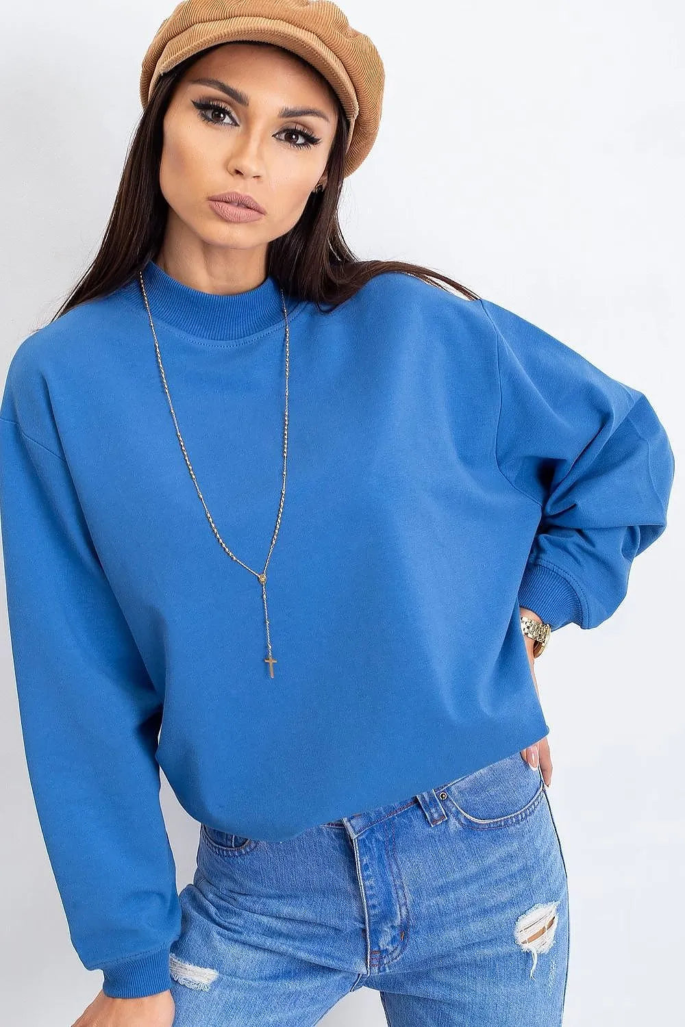 Women's Sweatshirt - Mock-Neck With Regular Fit - Guocali