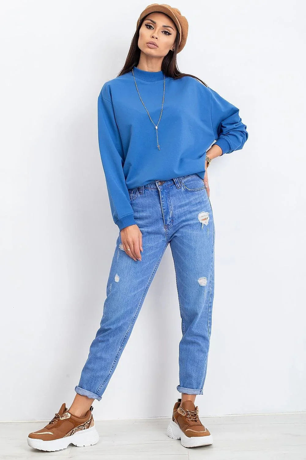 Women's Sweatshirt - Mock-Neck With Regular Fit - Guocali