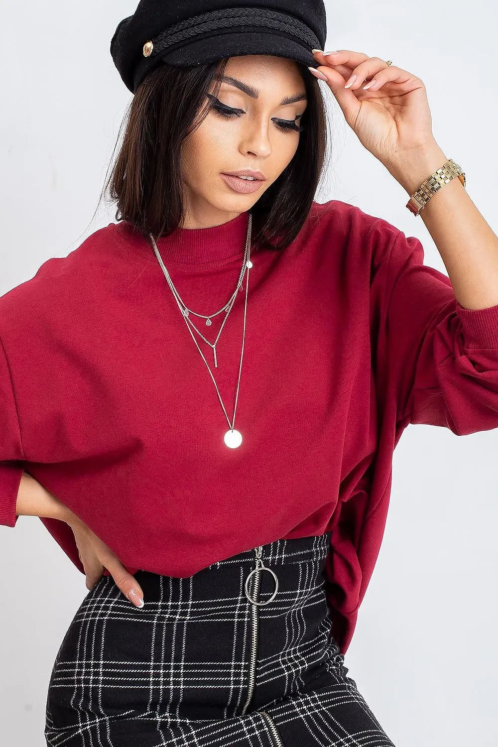 Women's Sweatshirt - Mock-Neck With Regular Fit - Guocali