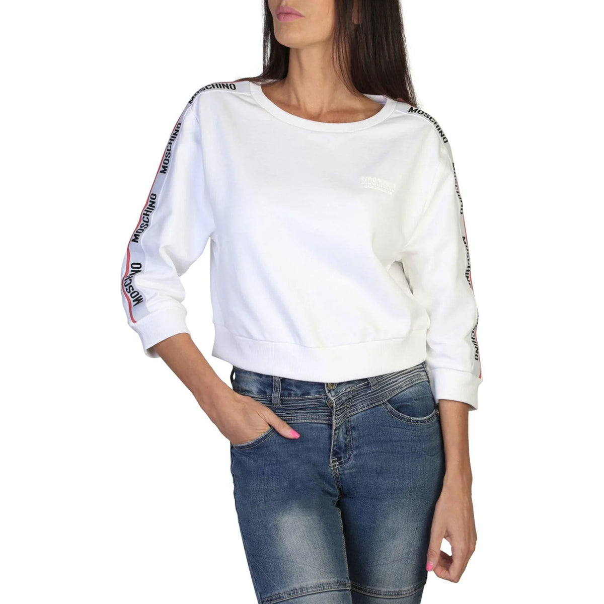 Women's sweatshirt Moschino Logo Three-Quarter Sleeve White – main view