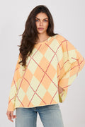 Women's Sweatshirt Oversized Argyle Crew Neck Cotton Blend – Sweatshirt | GUOCALI