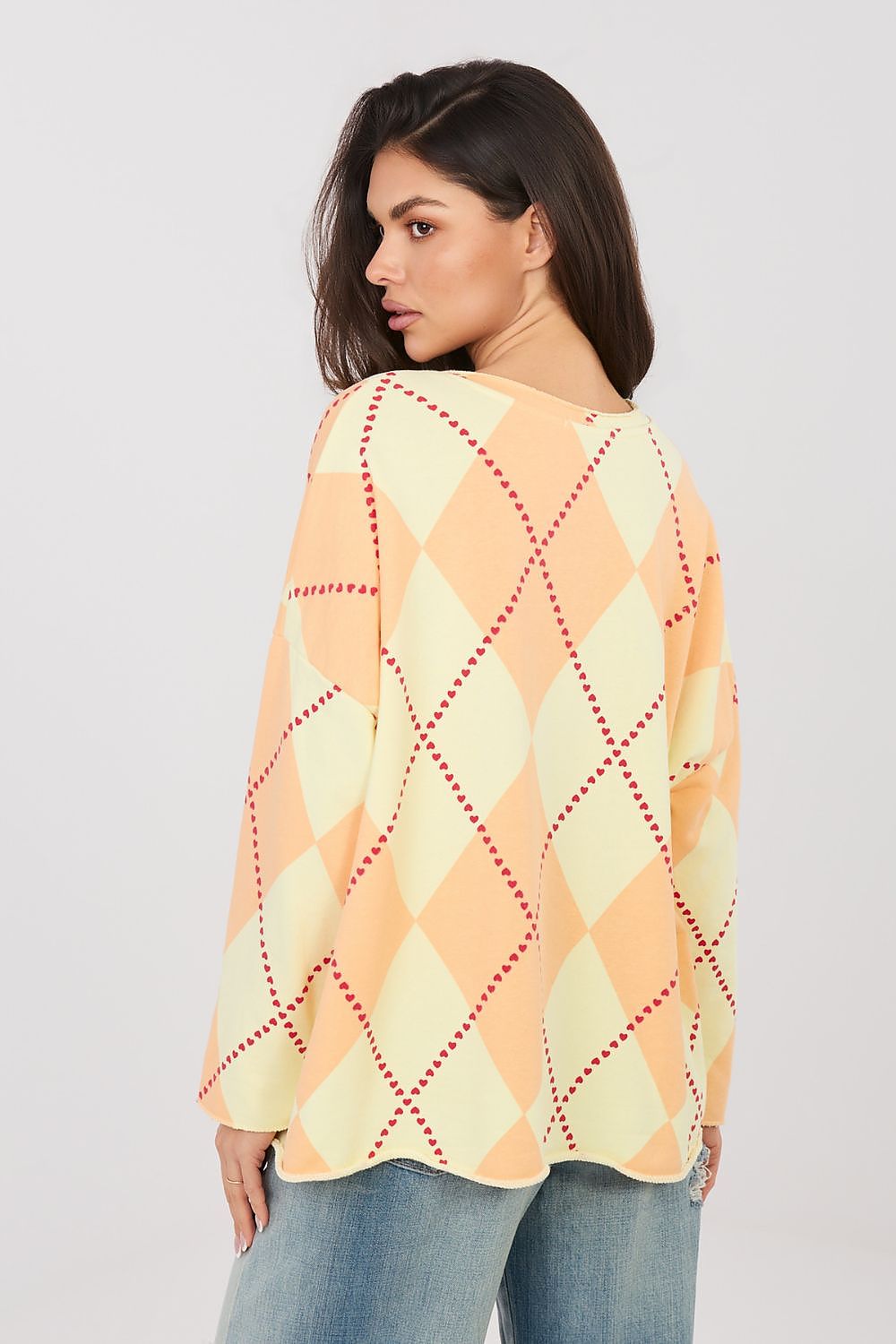 Women's Sweatshirt Oversized Argyle Crew Neck Cotton Blend – Sweatshirt | GUOCALI – view 4