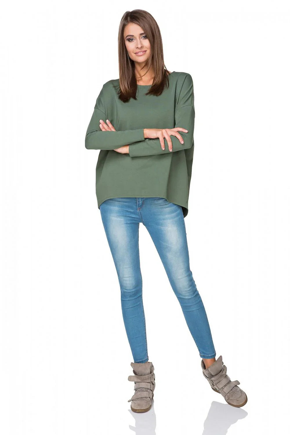 Women's Sweatshirt Oversized Crew Neck Stretch Cotton Blend – Sweatshirt | GUOCALI – view 5
