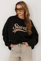 Women's sweatshirt black oversized embroidered lettering front view