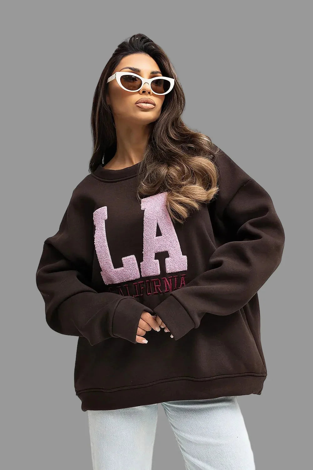 Women's Sweatshirt Oversized Embroidered Logo Crew Neck – Sweatshirt | GUOCALI – view 13