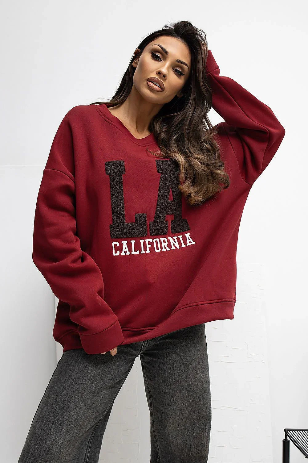 Women's Sweatshirt Oversized Embroidered Logo Crew Neck – Sweatshirt | GUOCALI – view 6