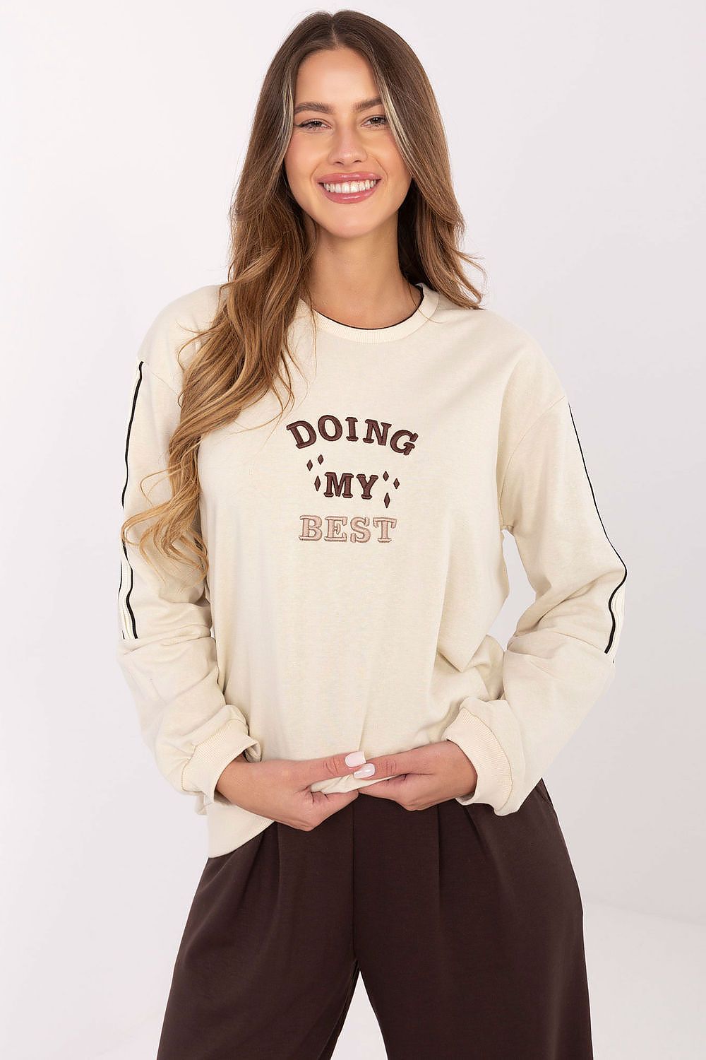 Women's Sweatshirt Oversized Embroidered Slogan Sleeve Stripes – Sweatshirt | GUOCALI