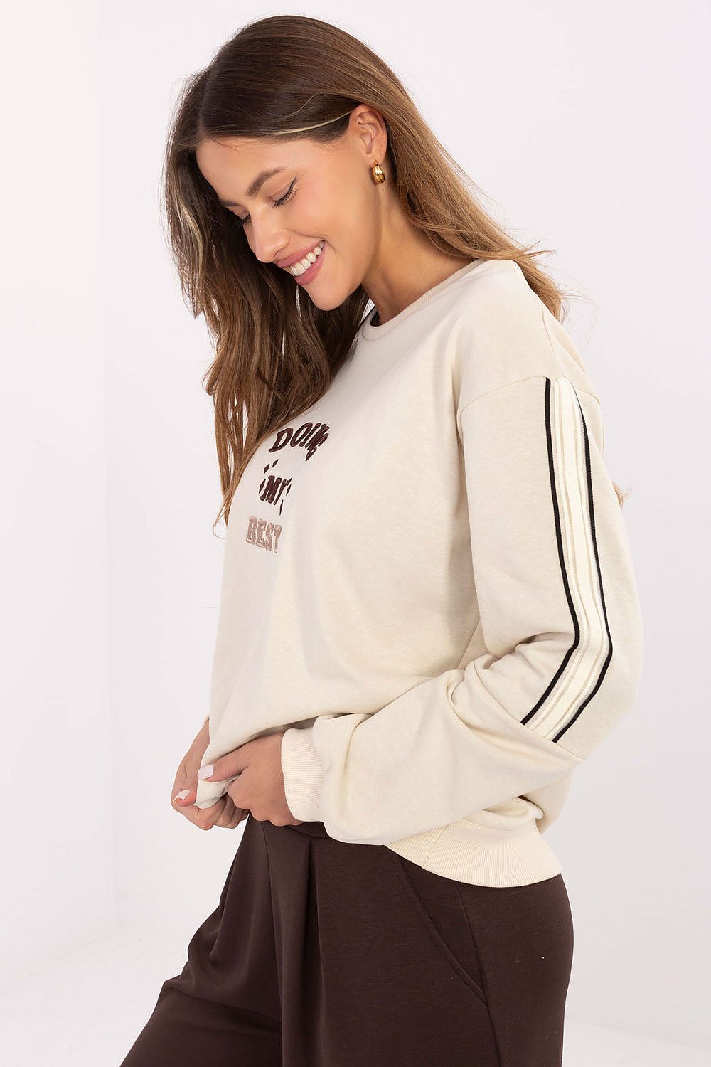 Women's Sweatshirt Oversized Embroidered Slogan Sleeve Stripes – Sweatshirt | GUOCALI – view 3