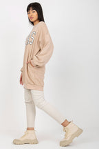 Women's sweatshirt beige ribbed finish detail view