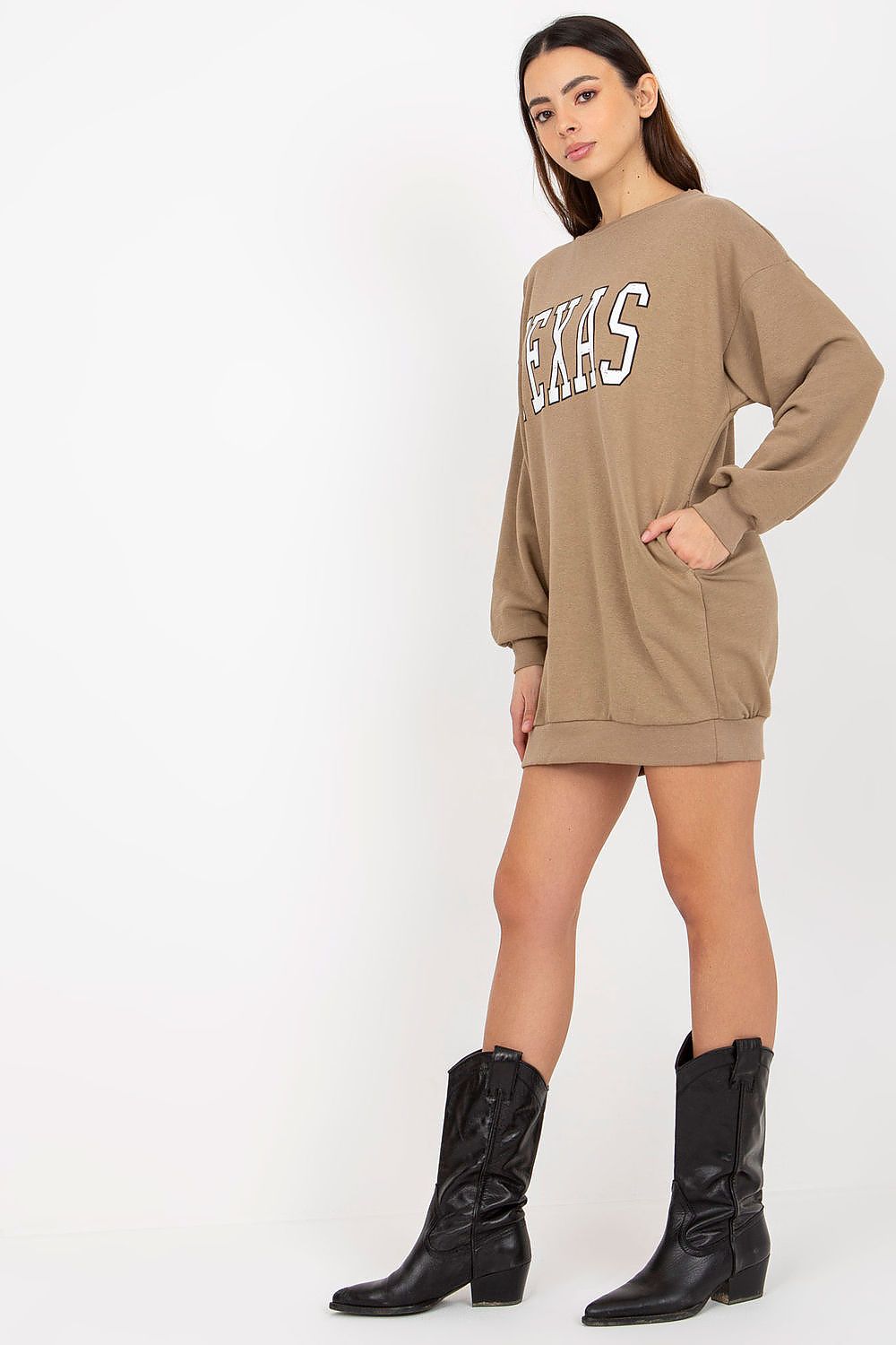 Women's Sweatshirt Oversized Longline College Print Side Pockets – Sweatshirt | GUOCALI – view 2