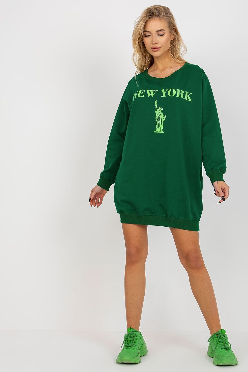 Women's sweatshirt green printed crew neck front view