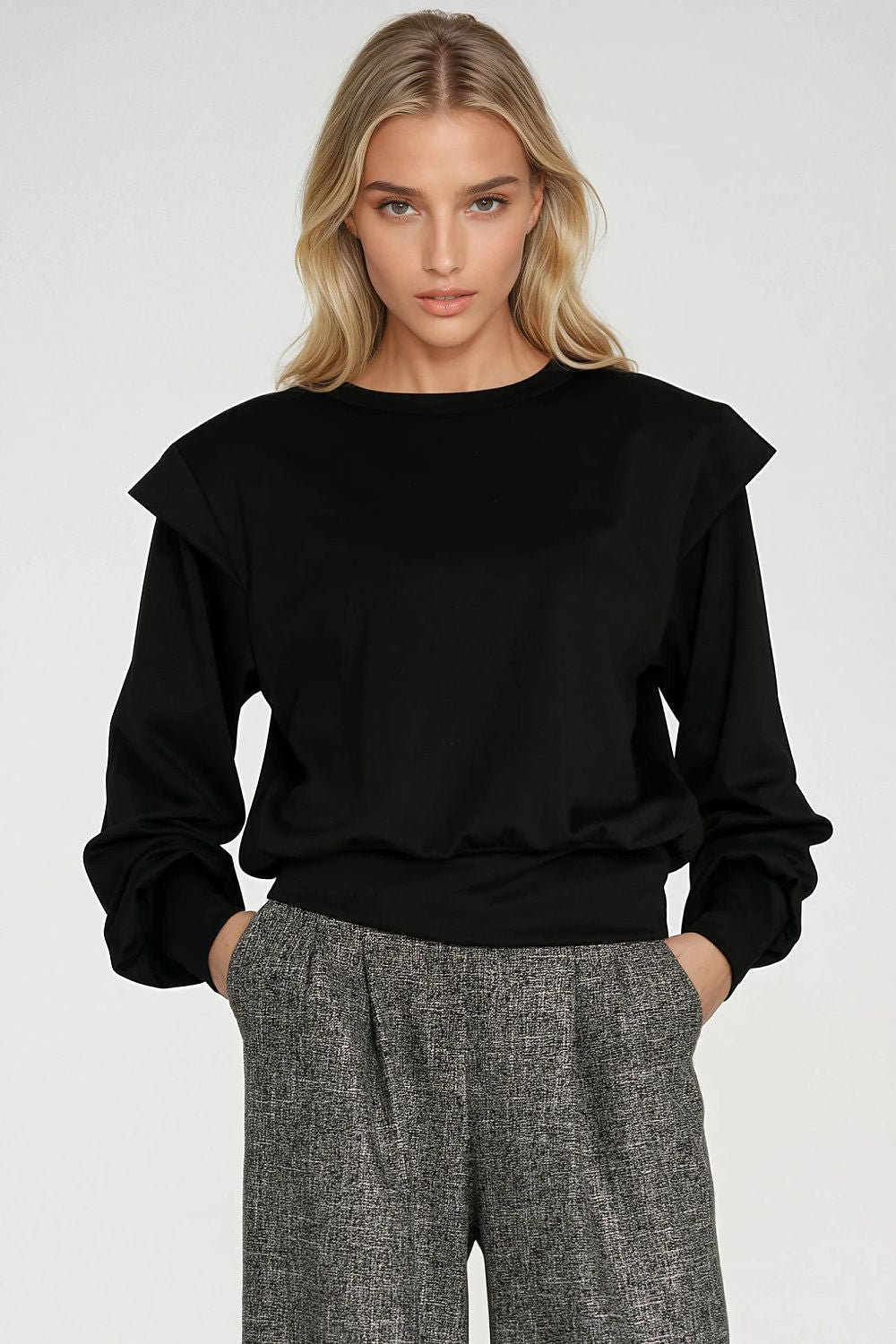 Women's Sweatshirt Oversized Shoulder Pads Crew Neck – Sweatshirt | GUOCALI