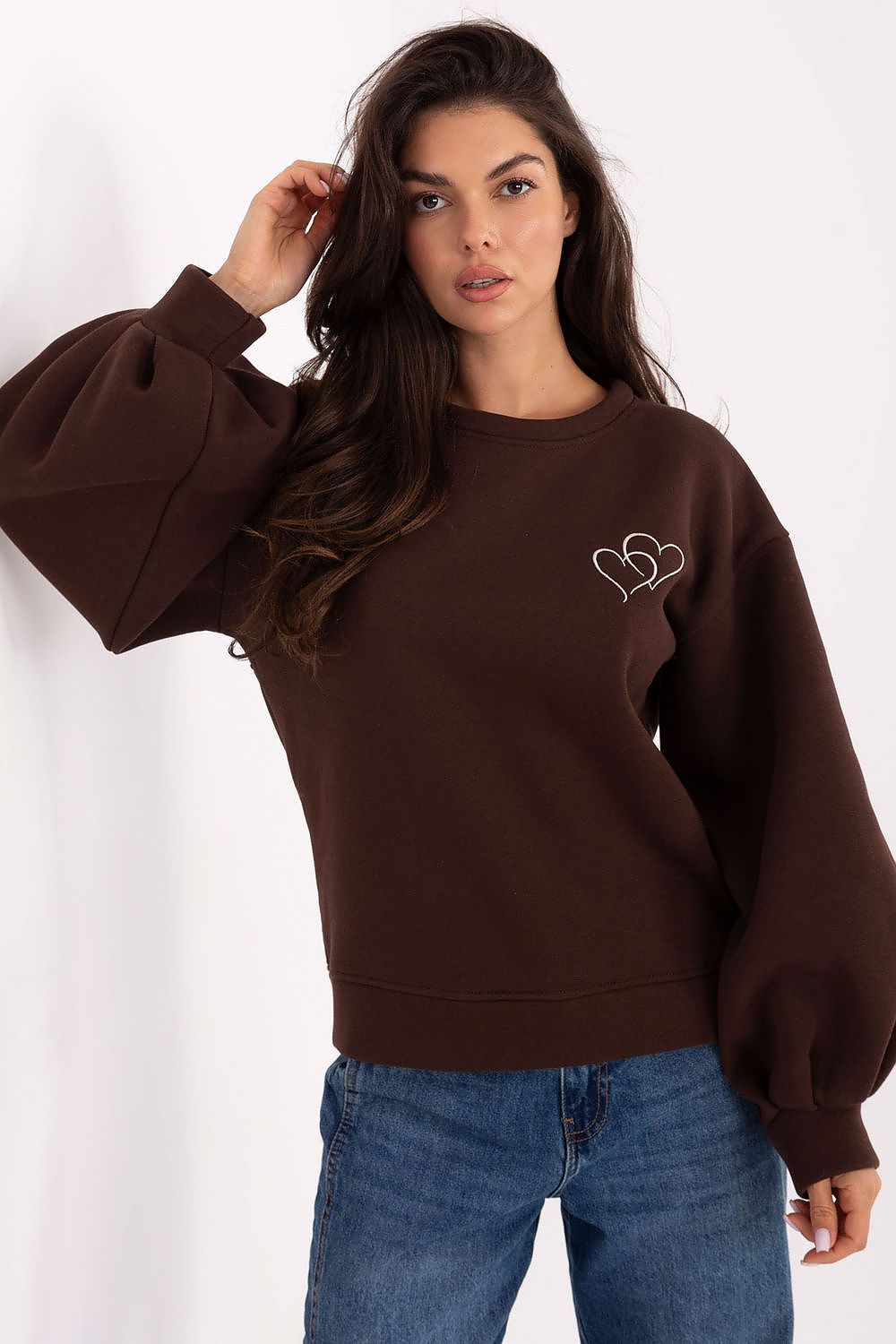 Women's sweatshirt brown puff sleeves front view