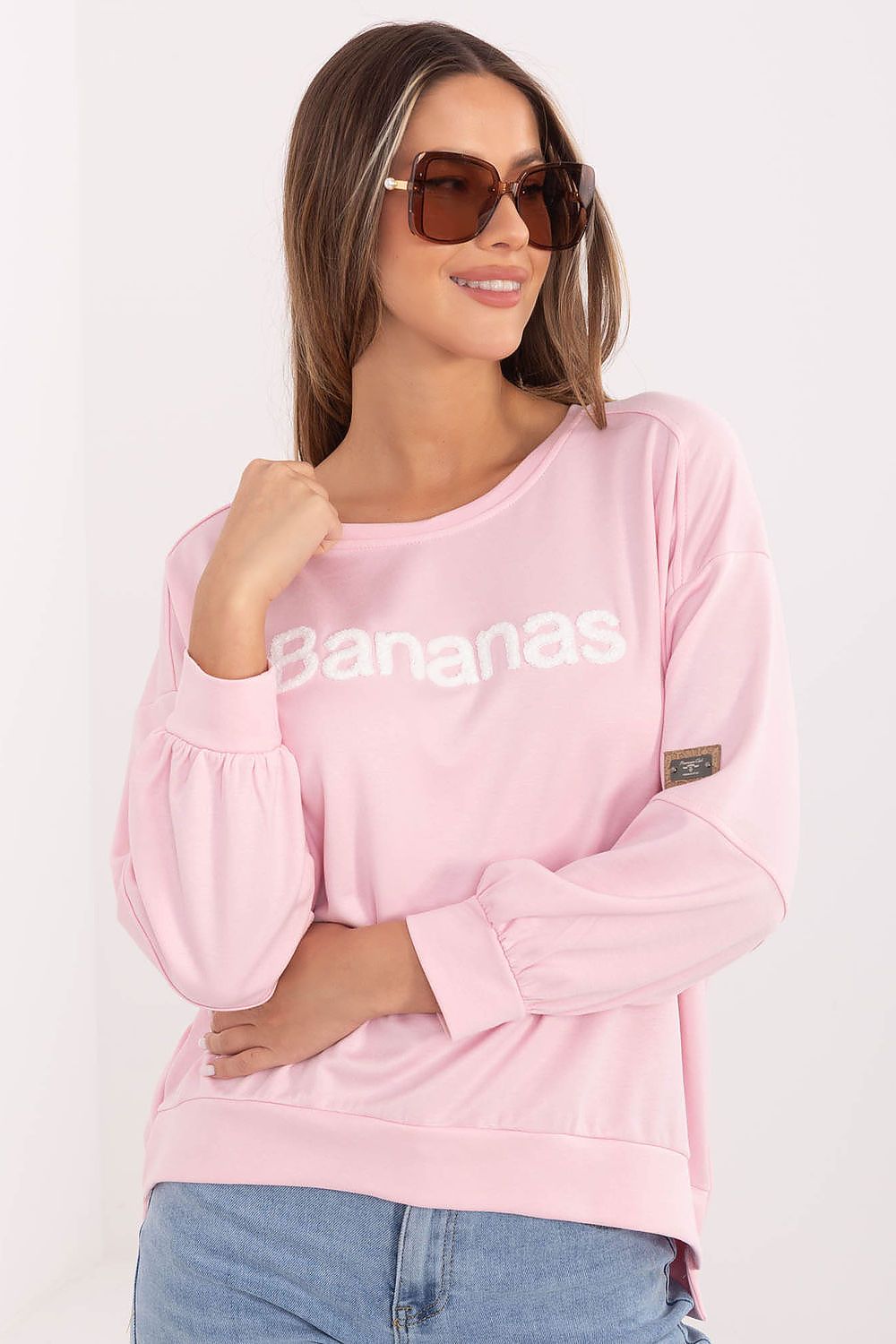 Women's sweatshirt pink round neck letter print front view