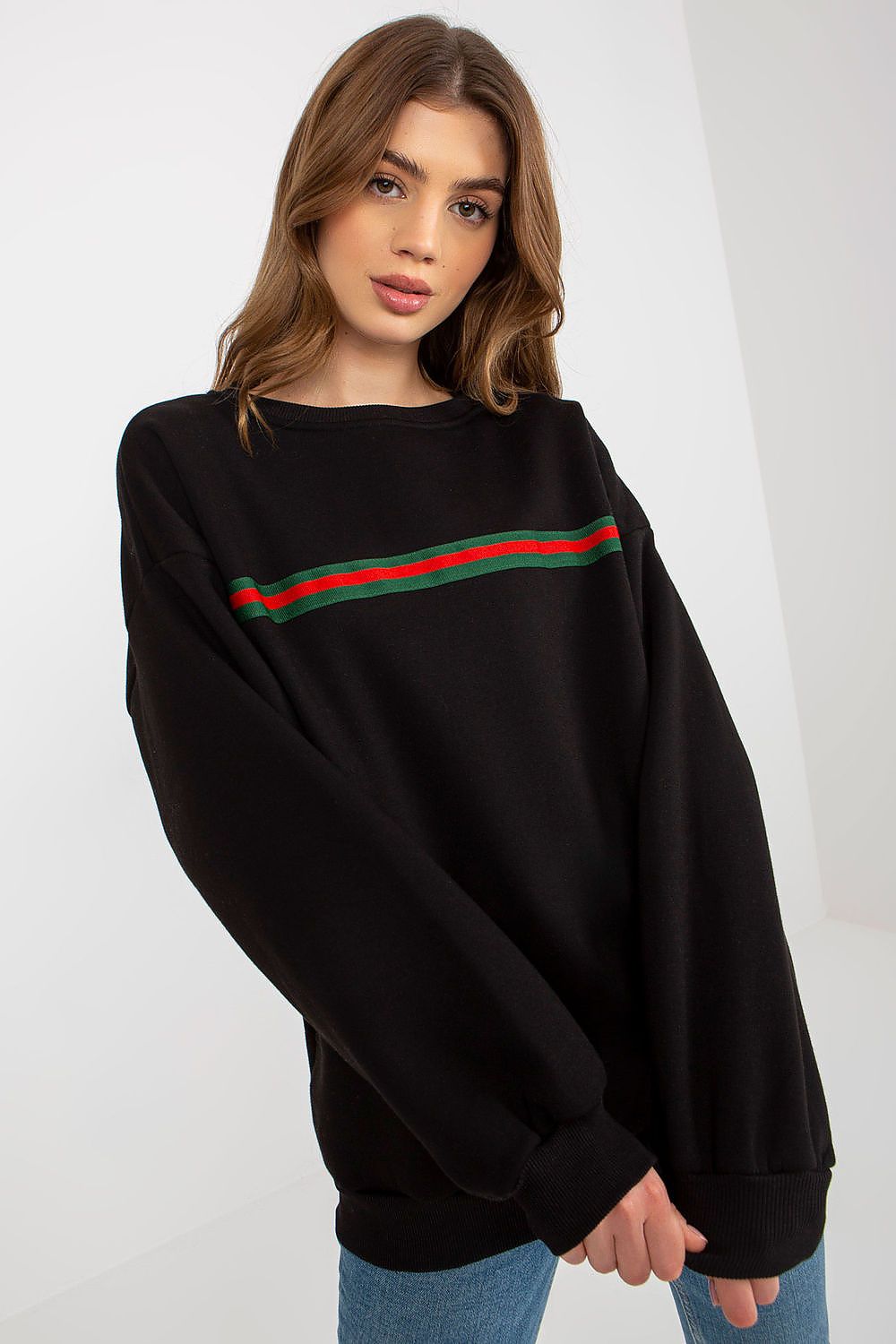Women's Sweatshirt Striped Crew Neck Black – Sweatshirt | GUOCALI